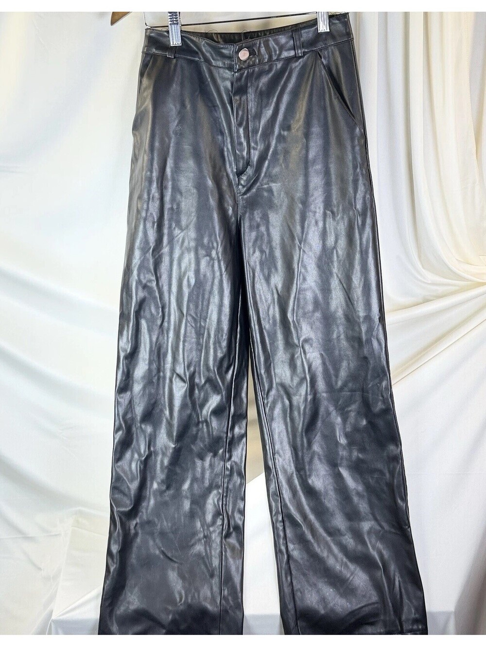 Unbranded Faux Leather Pants High Waist Wide Leg Black Sz S Small Concert